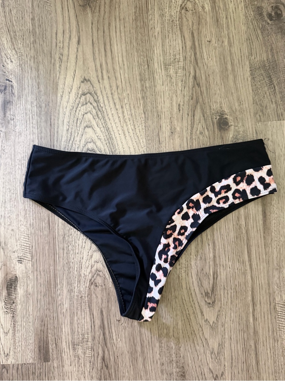 SHEIN Black Bikini Bottom with Leopard Trim